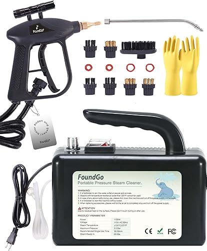 FoundGo Limpiador de vapor de mano sin tanque de 1700 W con 7 cepillos, calentamiento de 20 segundos a 239 limpiador de vapor portátil presurizado,