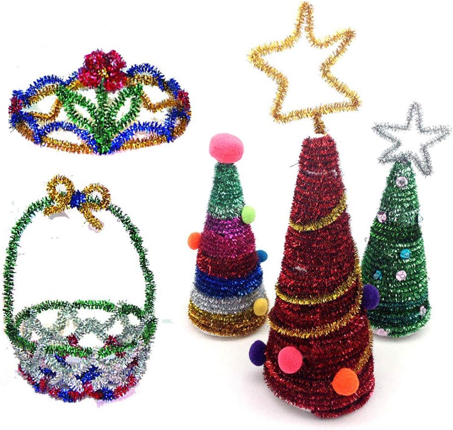 200 Pcs Shiny Chenille Stems Glitter Pipe Cleaners Metallic Tinsel Stems for Christmas DIY Arts and Crafts Green
