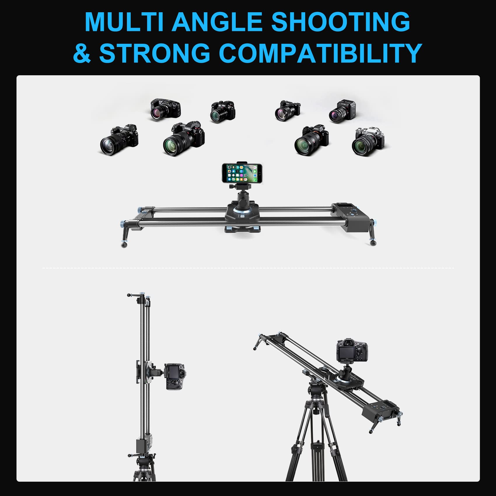 GVM 80cm motorisierter Kamera Slider, Kohlefaser Fotografie Kameraschiene mit APP Steuerung, Stabilising Schieberegler mit Zeitraffer Videoaufzeichnung und Fokus Tracking für DSLR Kameras