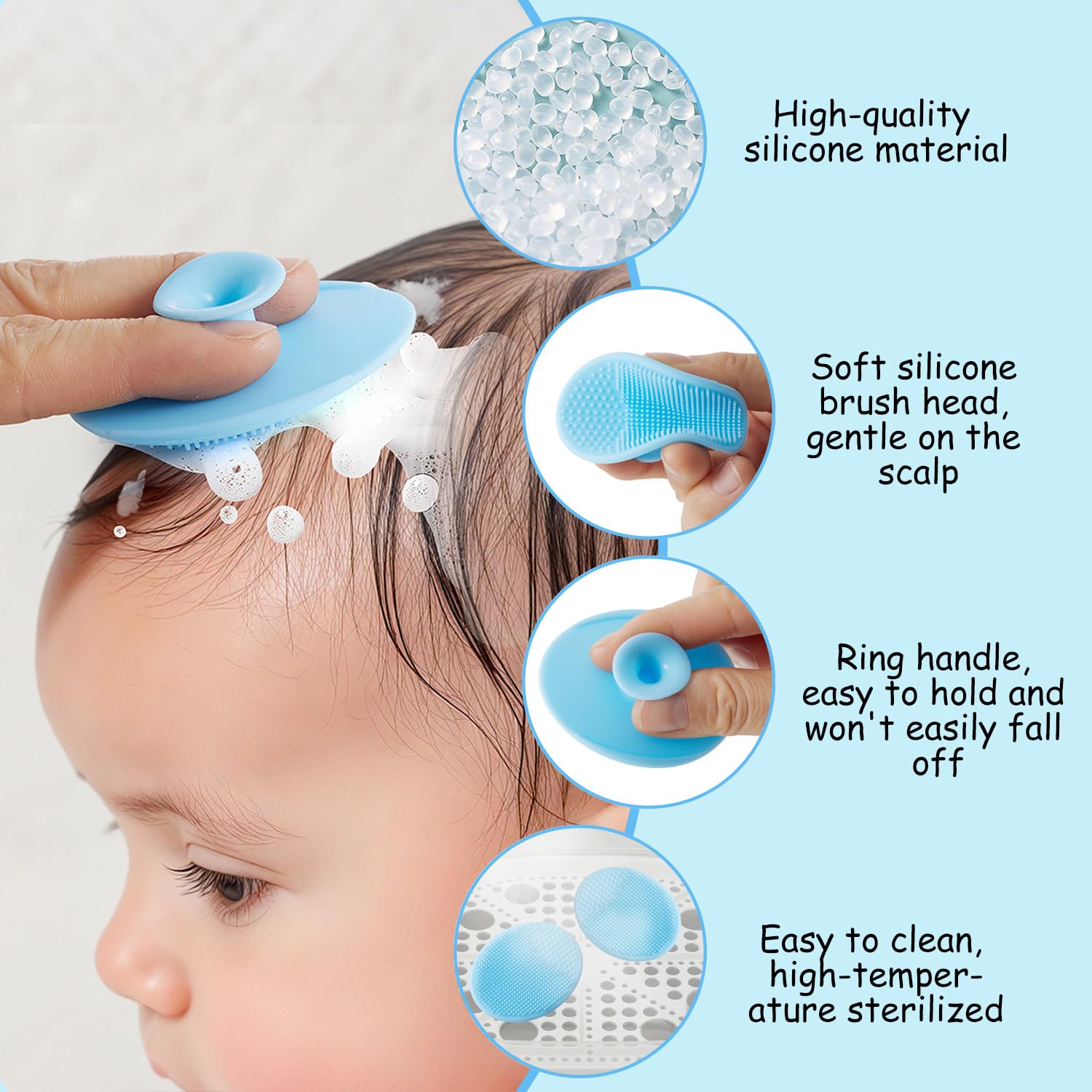 2 PCS Peigne pour Croûtes de lait, Brosse de Bain pour Bébé, Peigne pour Enfants, Arc de Forme Brosse à Cheveux, Aide à Masser Doucement le Cuir Chevelu?Baleine bleue?