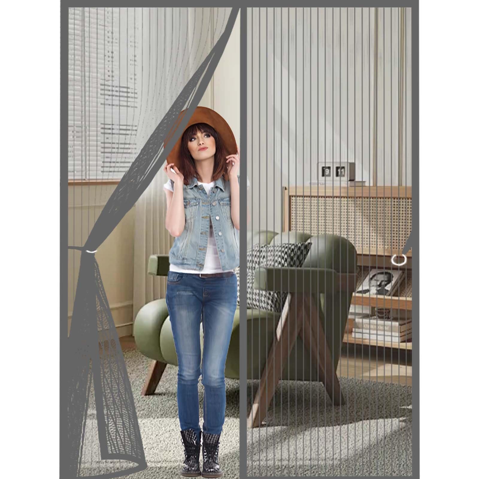 Feijdon Grey Fly Screens For Doors 160 X 201 Cm Powerful Magnets And Full Frame Magic Tape, No Drill Installation Magnetic Door Curtains Fly Screen Lets Fresh Air In, Hundreds Of Sizes,