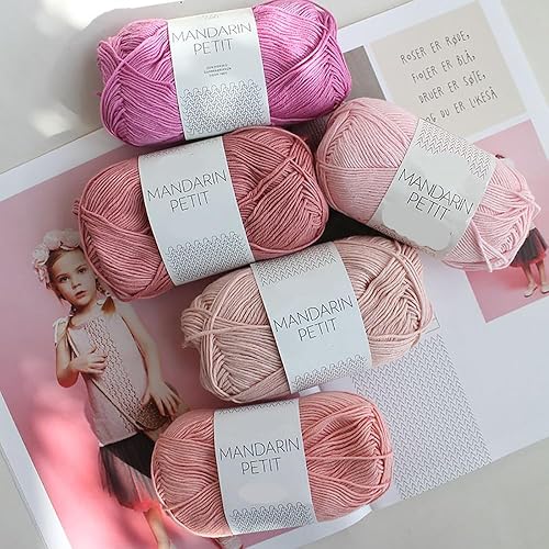 Miniatura 2 de Mandarin Petit - Hilo de algodón 100 % puro, suave y cómodo para tejer a mano, ganchillo y manualidades, 1.76 oz de peso, color sólido (#5844)