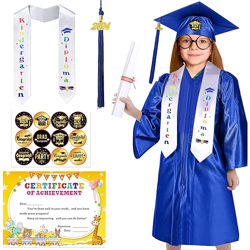 Kindergarten Graduation Cap and Gown Set with Tassel 2024 Charms Preschool Graduations Stoles for Kid Preschool