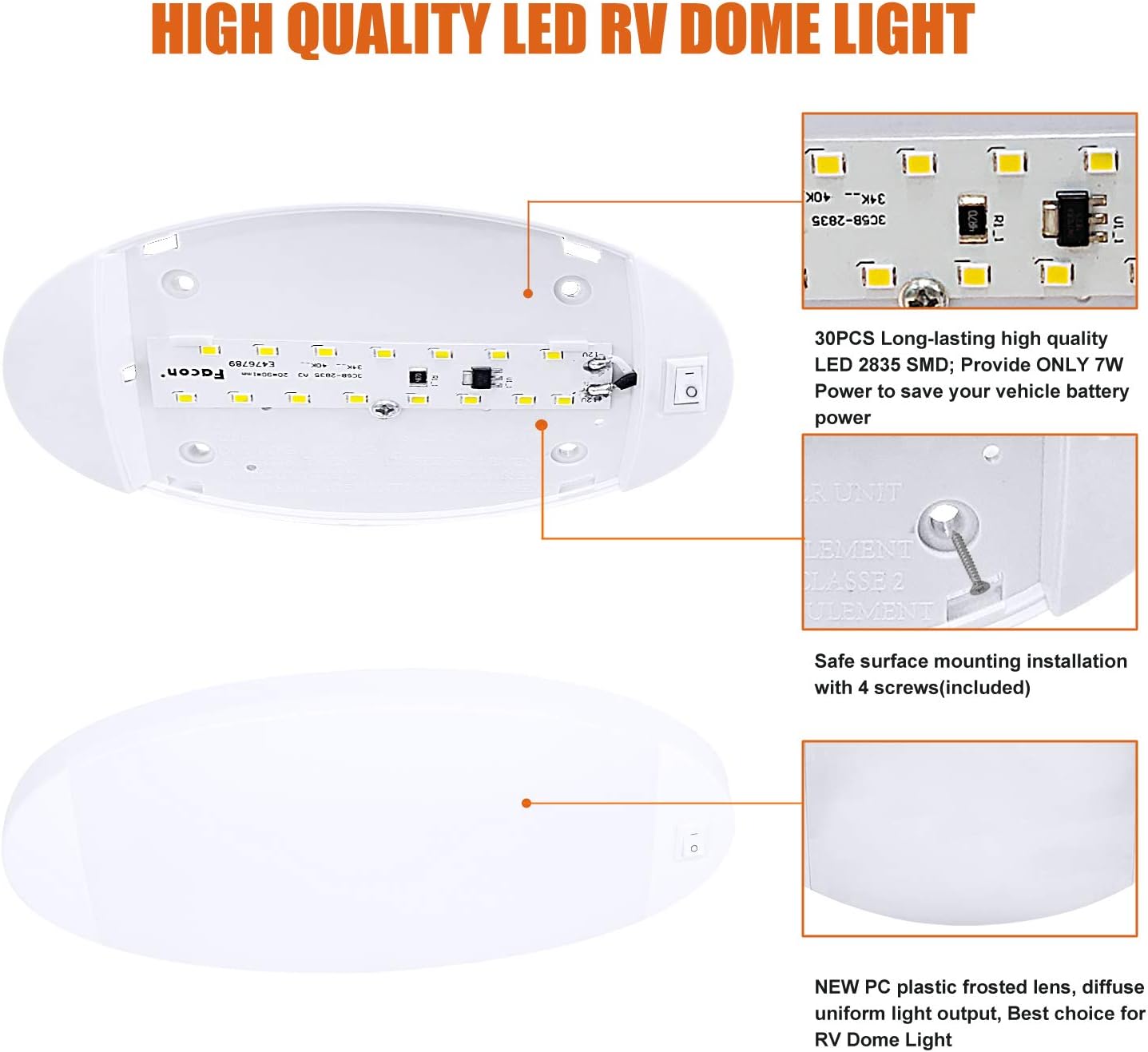 Facon 12V LED RV Puck Light, 3Pcs 5'' RV Panel Light, 1Pc 9-1/4'' Large Oval Pancake Light, 12Volts DC RV Interior Lights for RV, Camper, Trailer, Motorhome