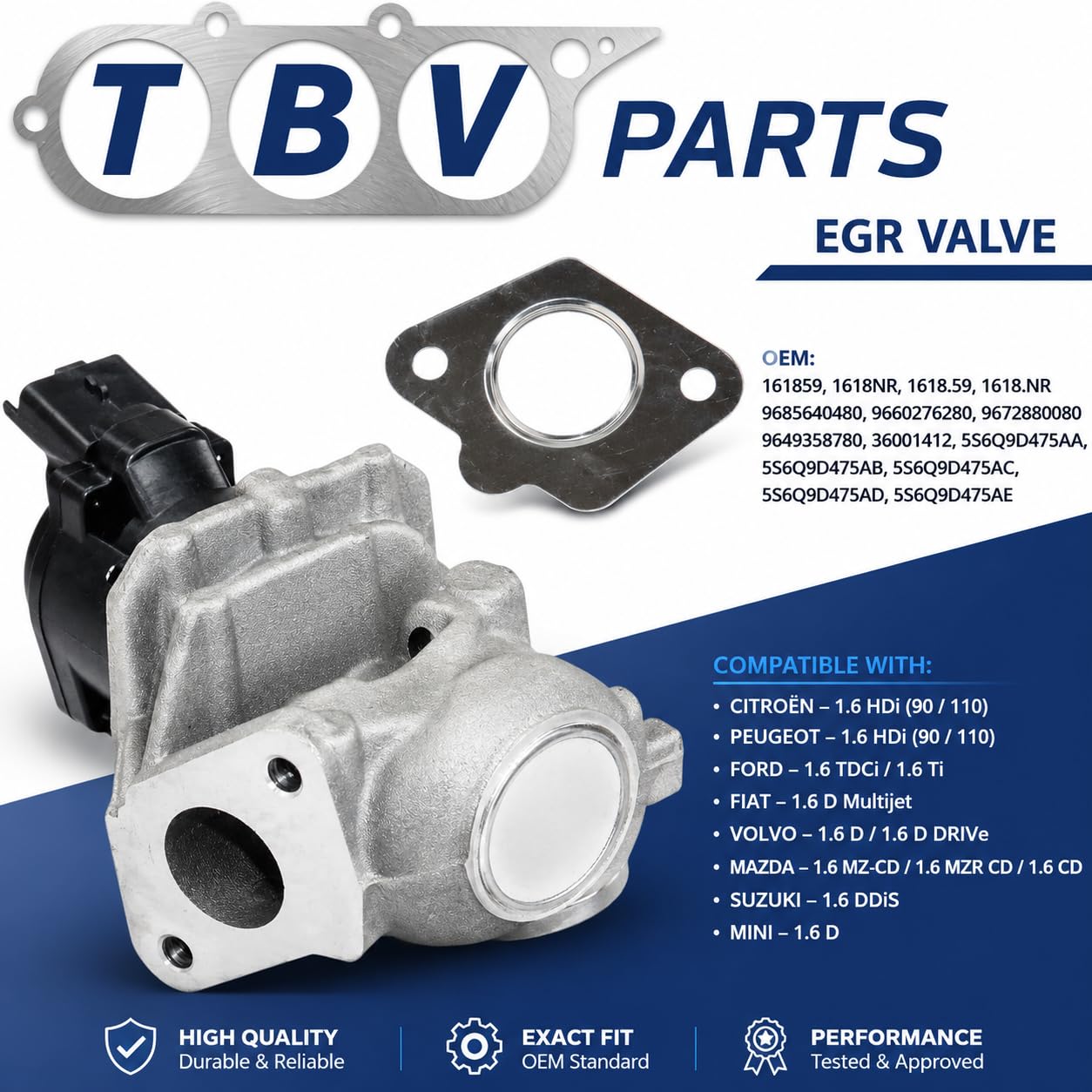 Válvula EGR 1.6 HDI/TDCI 1618.NR 9685640480 9660276280 9672880080 9649358780 Válvula de recirculación de gases de escape para Berlingo Partner C2 C3 C4 206 207 307 5S6Q9D475AA