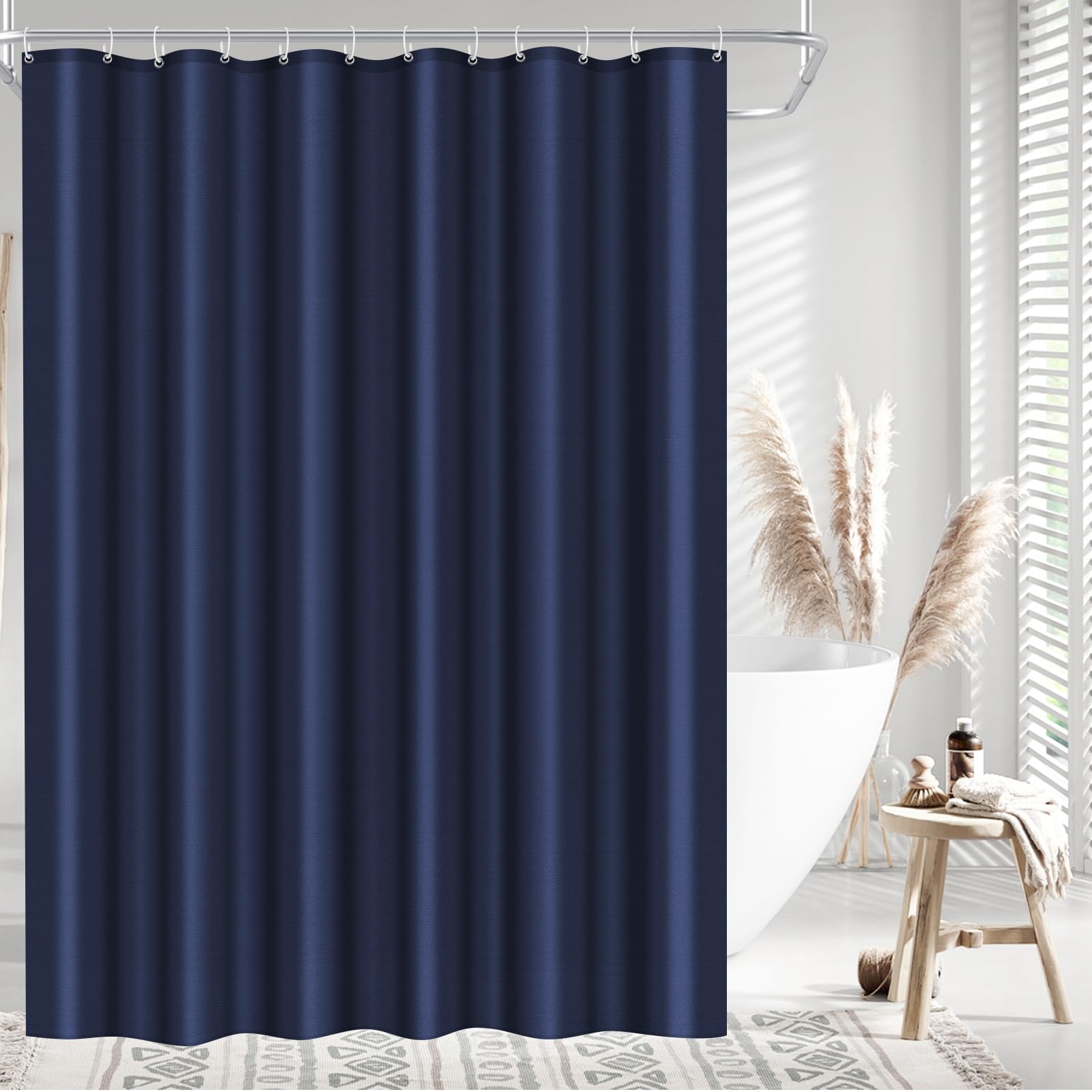Tenda da doccia in poliestere 180 x 220 cm, anti-muffa per bagno, tenda per vasca da bagno e doccia in tessuto impermeabile e lavabile, con 12 ganci blu navy