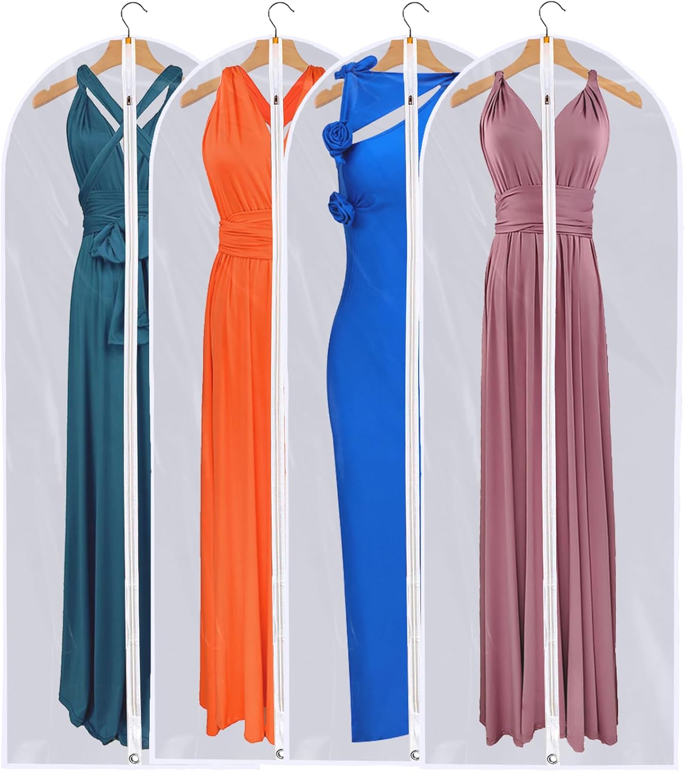 Dress Bags for Gowns Long - Foldable, 65" Clear Garment Bags for Closet Storage and Travel 24"x65"/ 4 Pack