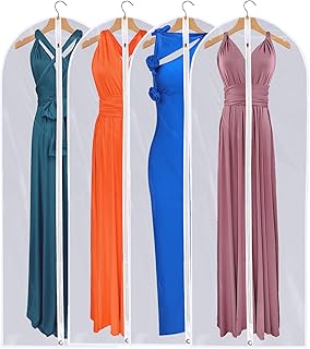 Dress Bags for Gowns Long - Foldable, 65" Clear Garment Bags for Closet Storage and Travel 24"x65"/ 4 Pack