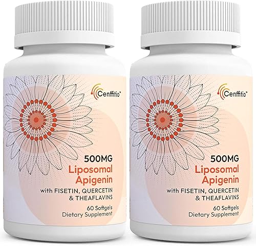 Cenffitio Cápsulas blandas de apigenina liposomal de 500 mg, suplemento óptimo de apigenina con fisetina, quercetina y teaflavinas, suministro para