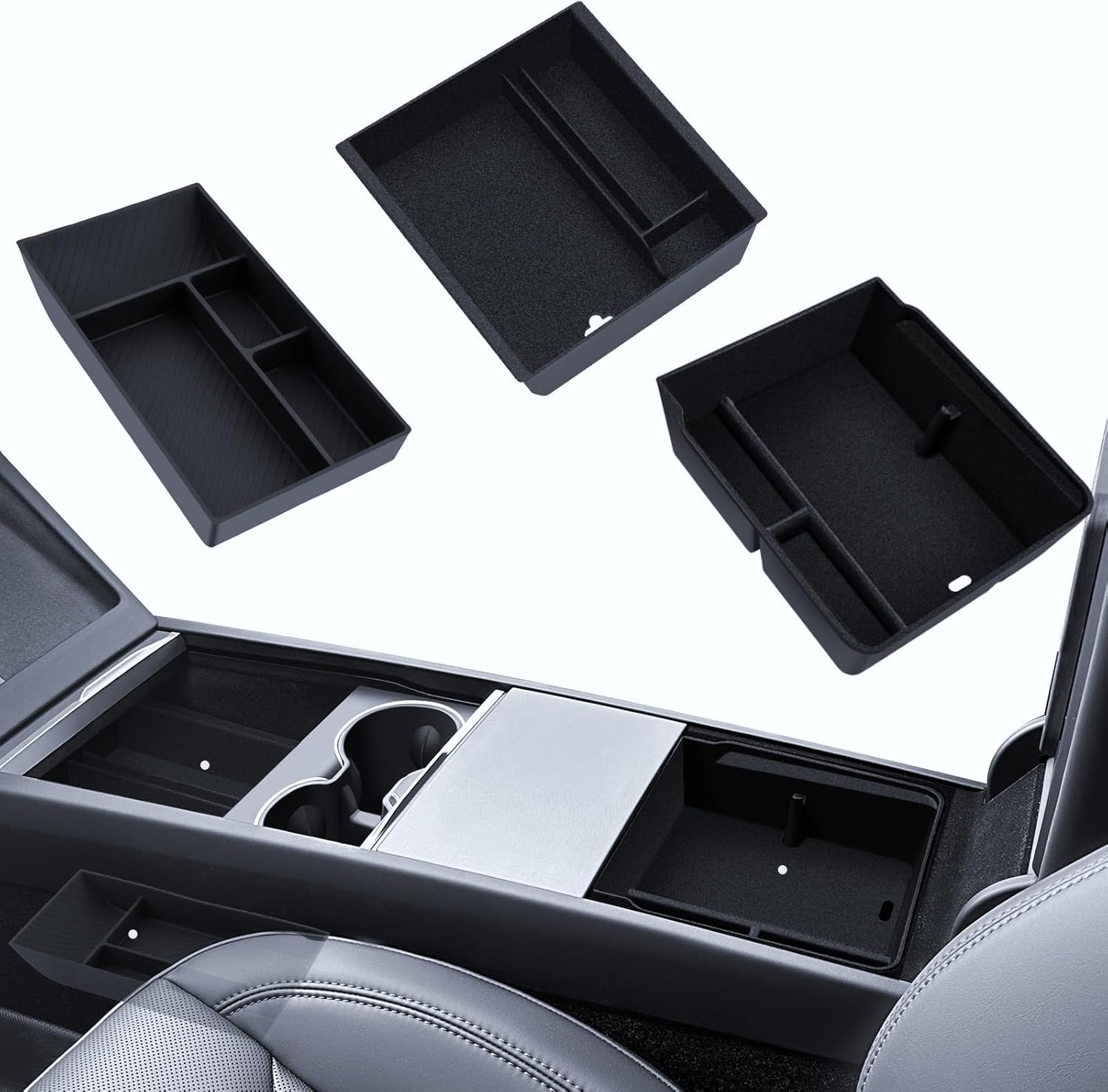LANTU 3 Accessories for Tesla Model Y 2025 Juniper Center Console Organizer Silicone Armrest Organizer Tray (Flocking)