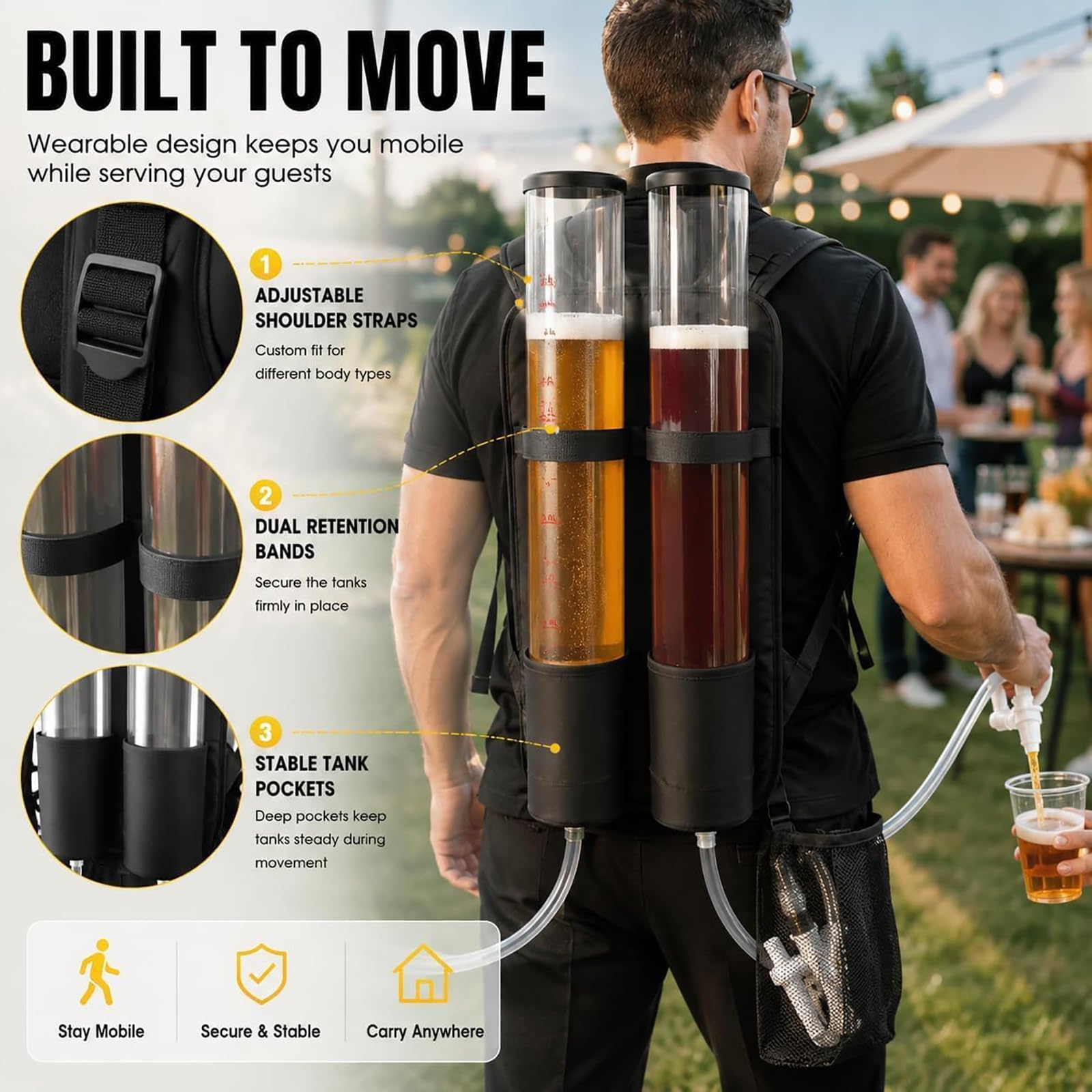 NGARY Dispensador De Cerveza Tipo Mochila con Doble Tanque De 6 litros, Mochila para Bebidas Líquidas con Forma De Barril Y Líneas De Medición, Ideal para Fiestas Al Aire Single