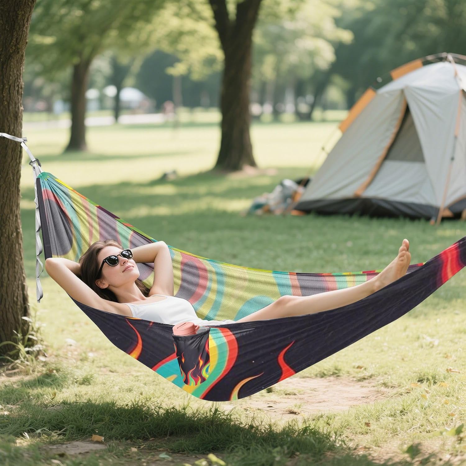 Black Fluorescent Cool Flame Color Hammocks with Tree Straps Fabric Hammock for Outside Camping Essentials