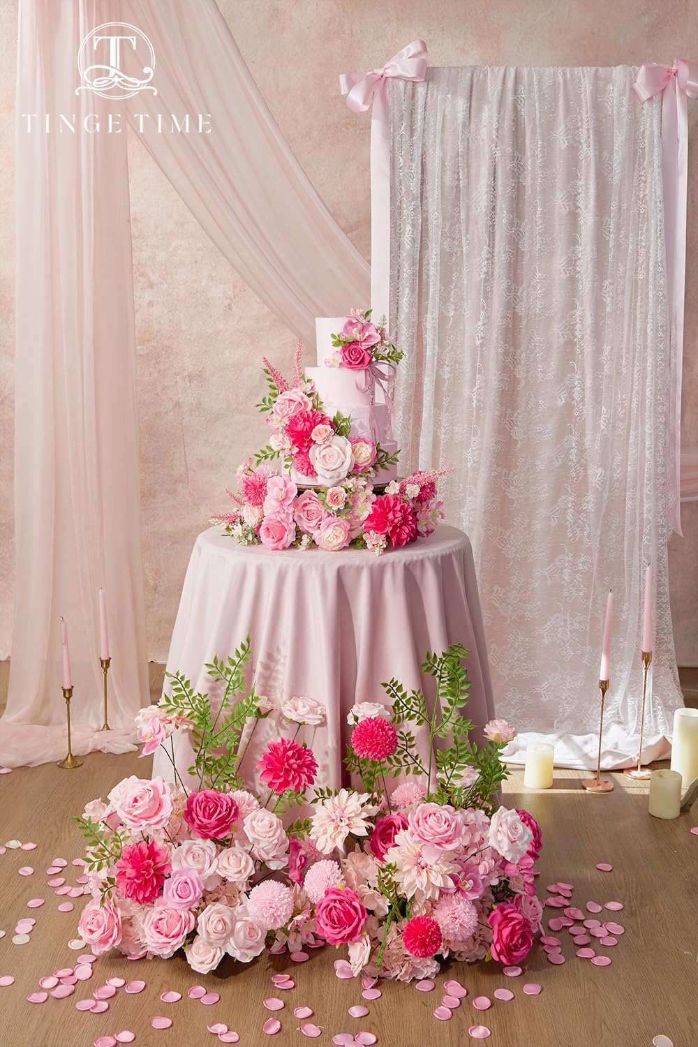 TINGE TIME Rose Artificial Flowers Combo, Hot Pink Fake Foam Dahlia with Stems for DIY Wedding Bouquets Baby Shower Party Table Centerpieces Home Decorations