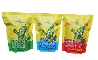 Paradise Pickles Sour Flavor Pack, Blue Raspberry, Green Apple, Cherry Pickle Slices, 3 fl oz Each