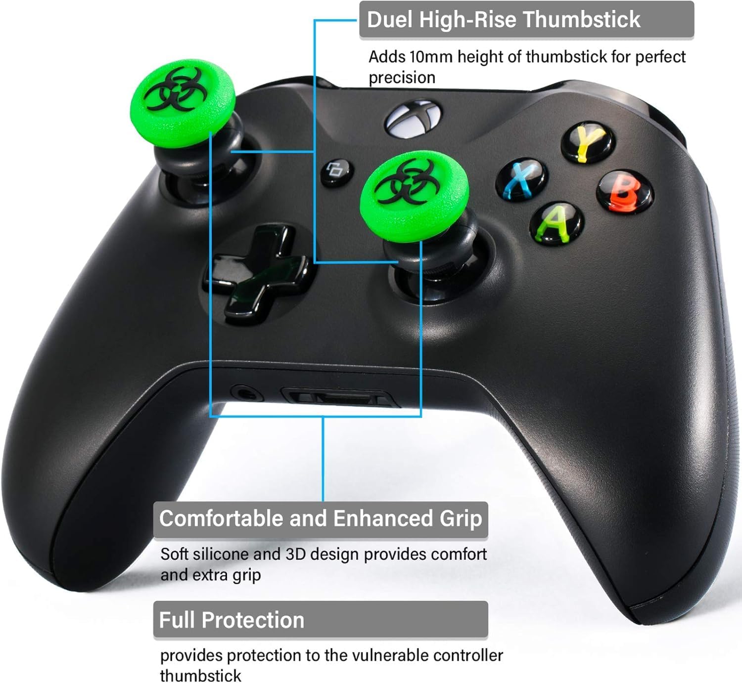 FPS Thumbstick Extender & 3D Texture Rubber Silicone Grip Cover 2 Sets for Xbox Series X/S & Xbox One Controller(BioH Green) - Image 7