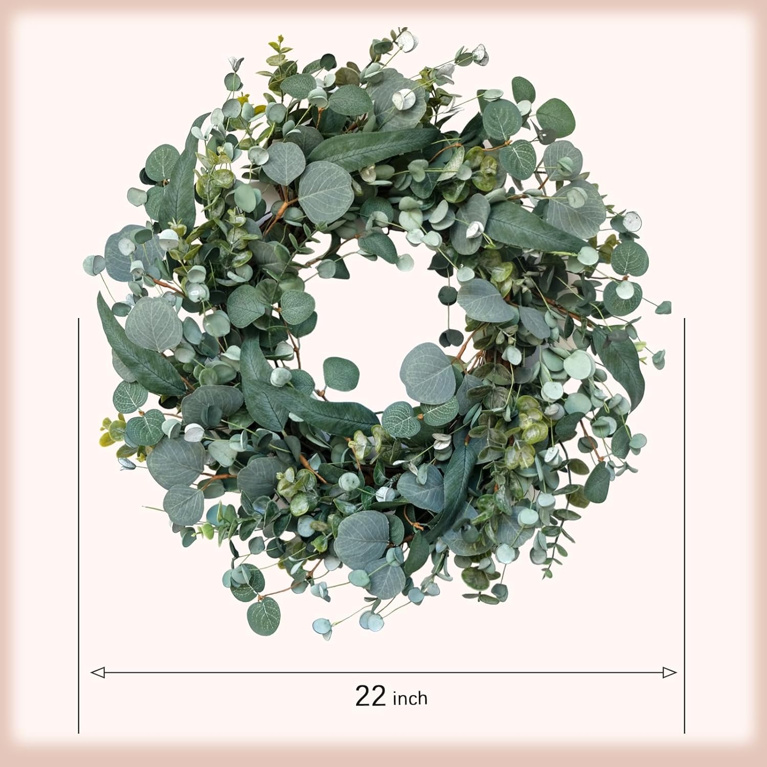 22" Eucalyptus Wreath, Year Round Wreaths for Front Door, Spring Summer Wreath with Green Faux Eucalyptus, All Seasons Evergreen Decor for Inside Farmhouse Festival Celebration Party - Image 3