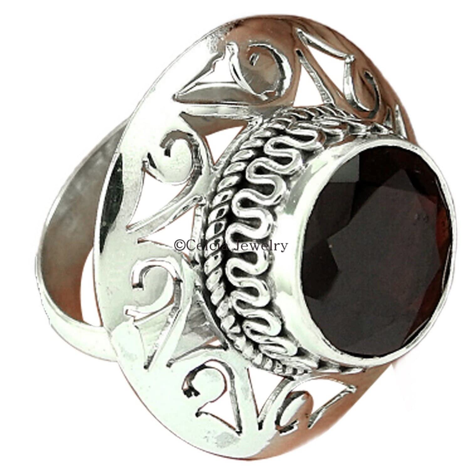Anillo de banda roja granate natural, plata de ley 925, anillo tribal para mujer, anillo de boda, anillo de compromiso, anillo de promesa, regalos de aniversario para mamá, regalos de hermana