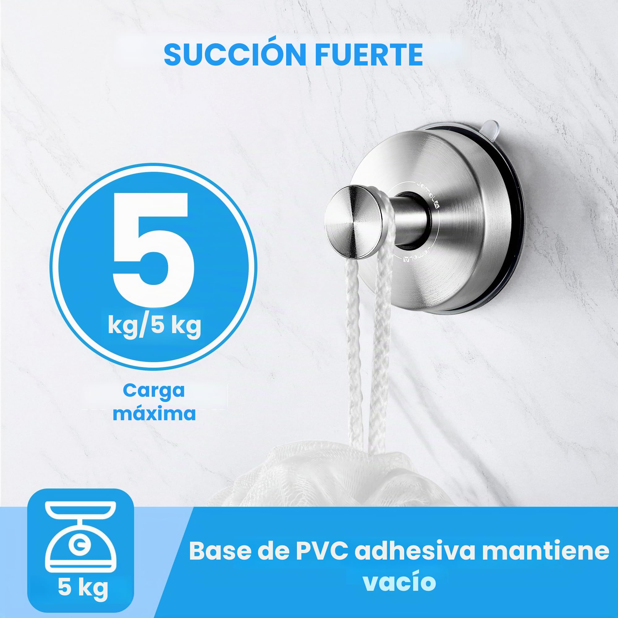 JOMOLA Gancho ventosa de Vacío Gancho de Succión Super Toalleros de gancho Colgador Ventosa para Pared Baño Cocina para Colgar Llaves Abrigos Ropa Bolsos Ducha Acabado Cepillado, 2 Piezas