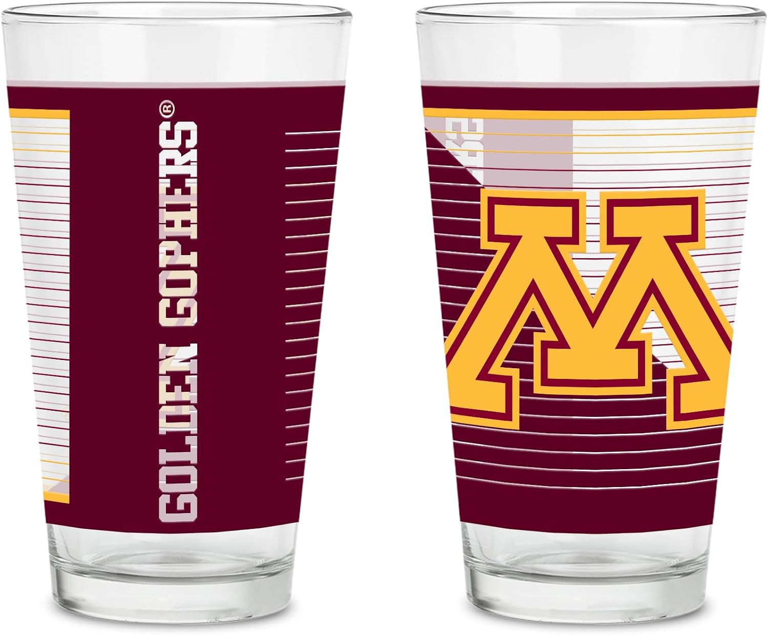 Rico Industries NCAA Minnesota Golden Gophers 16 oz Pint Glasses with Digitally Printed Logo, Practical Set of 2 Classic Drinking Glasses