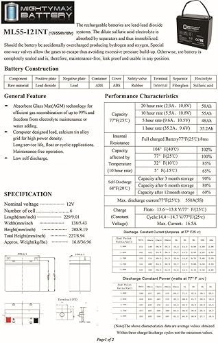 Miniatura 6 de Mighty Max Batería 12V 55 AH INT Reemplaza a Peg Perego Magica HP0260 Ride-On producto de la marca de juguete