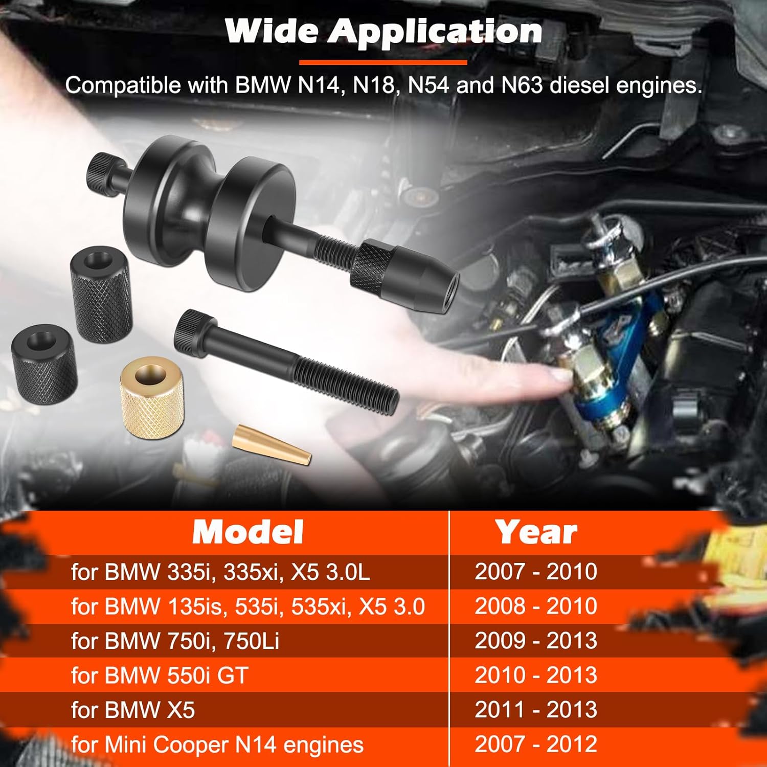 Injector Puller and Teflon Seal Installer Tools Set Fits for BMW N14 N18 N54 N63 Diesel Engines, Alternative to 130192, 130193, 130194 and 130195