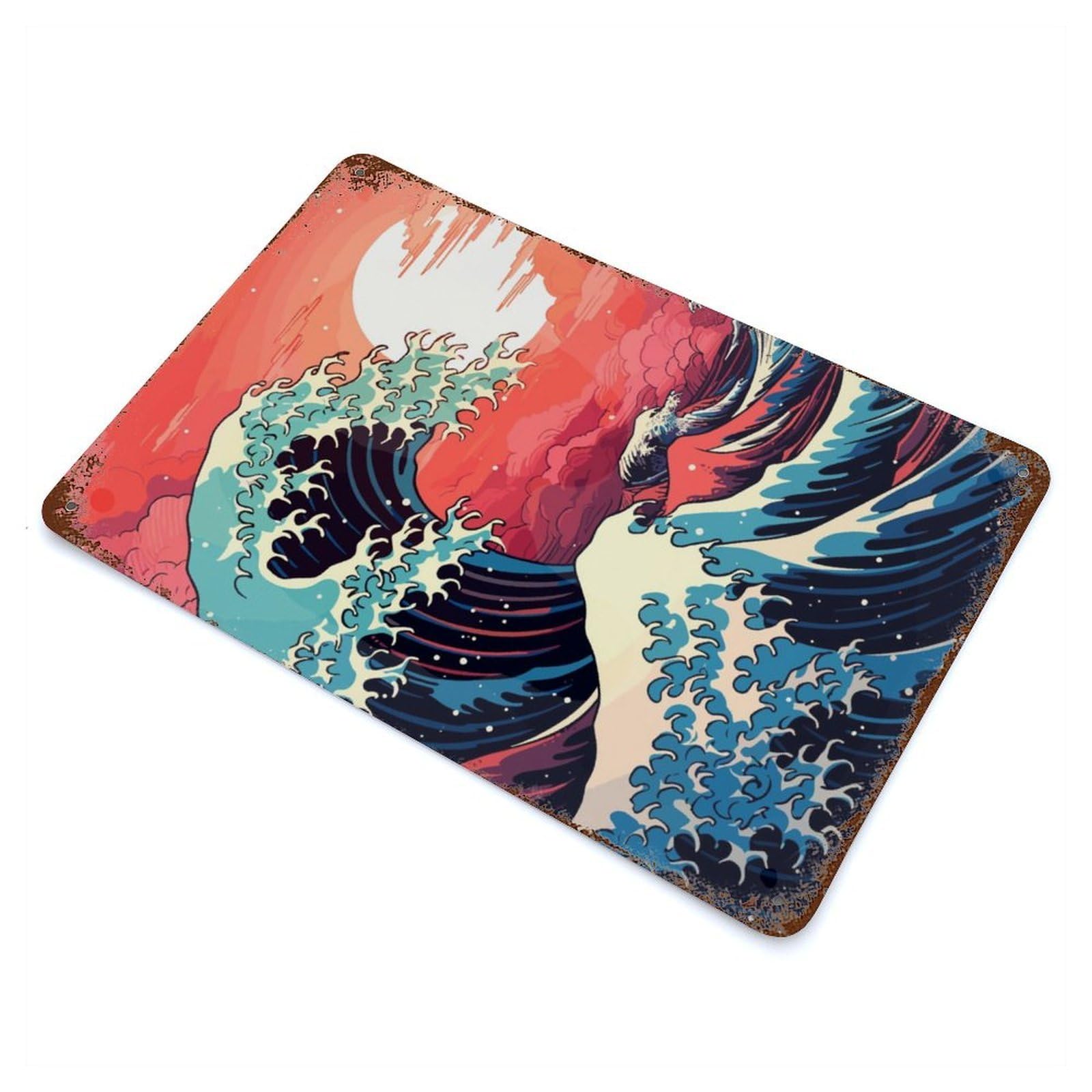 The Great Wave Retro 11.8"x7.9" Aged Metal Wall Plaque, Novelty Wall Decor for Shed, Workshop And Garage Wall Decor