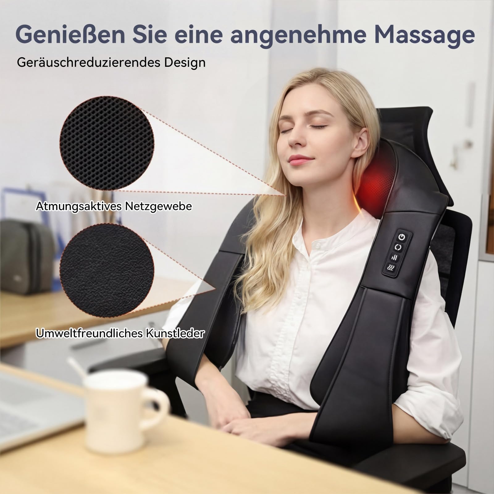 Nackenmassagegerät mit Shiatsu & Wärme, 3D Massageköpfe 3 Modi, Kabelgebundenes PU-Leder Massage für Nacken & Schultern, Shiatsu Massagegerät für Auto Zuhause Büro, Perfect Geschenk für Männer Frauen