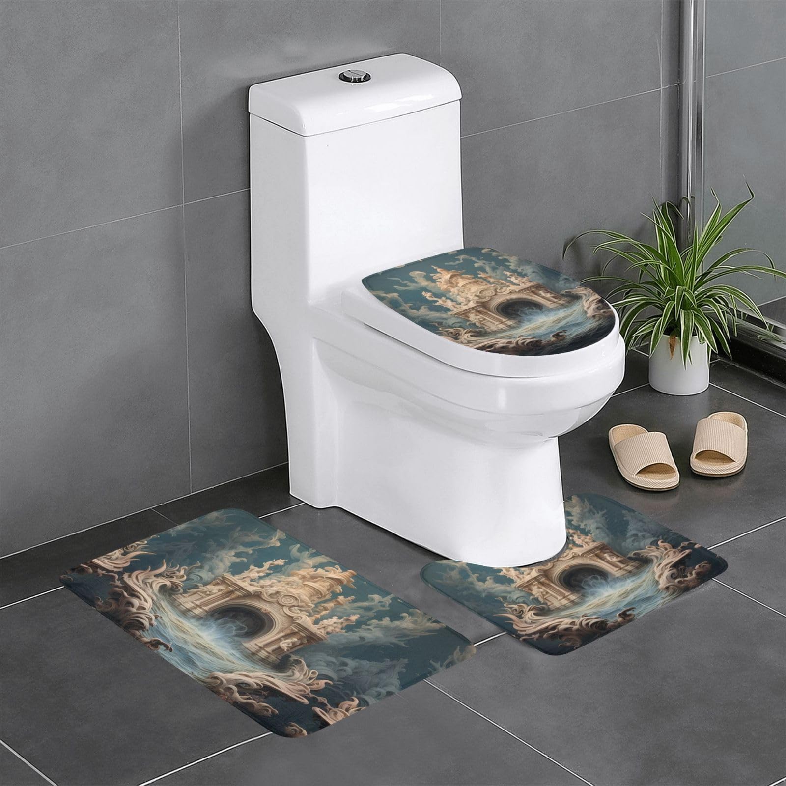 Tapis de sol antidérapants épais et absorbants motif château lot de 3