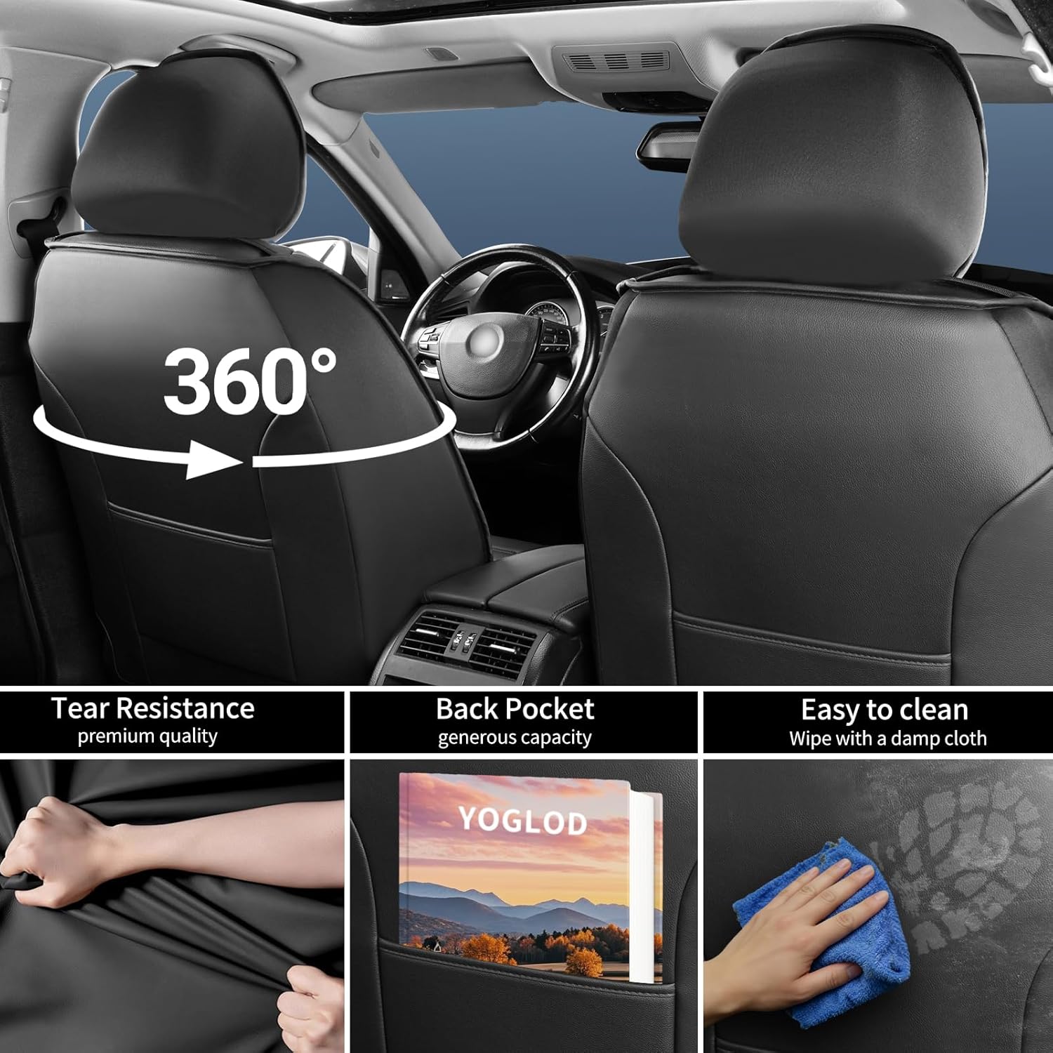 Optima Car Seat Covers Custom Fit for Kia Optima 2002-2020, Full Coverage Leather Waterproof Breathable Seat Covers Full Set, Automotive Seat Protectors, Airbag Compatible(5 Seats, Black)