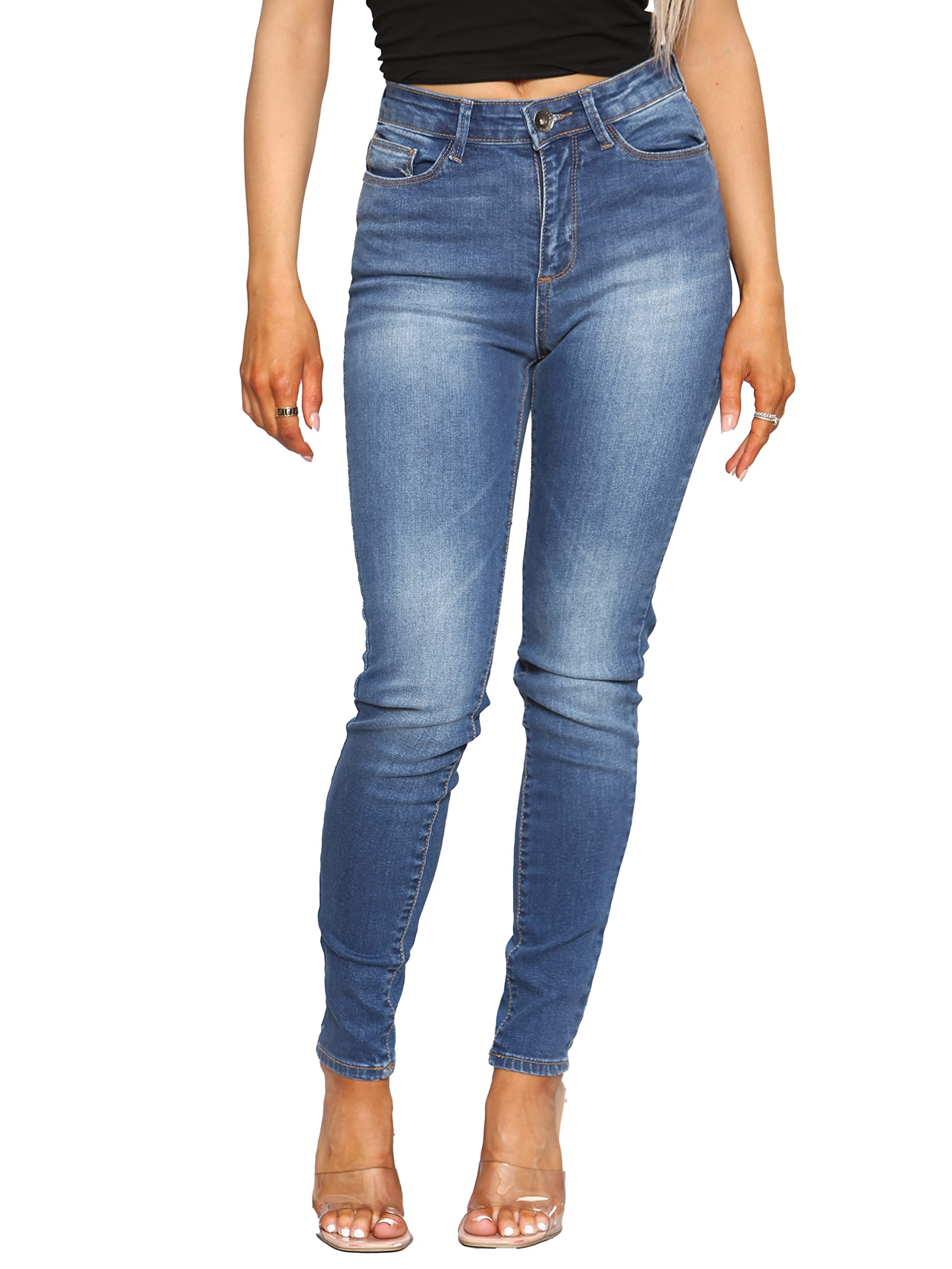 989Zé Enzo Women's Blue Ezl416 Jeans Skinny Stretch Trousers Denim Slim Fit Pants With Pockets All Waist Sizes Uk 8-20 (18, )