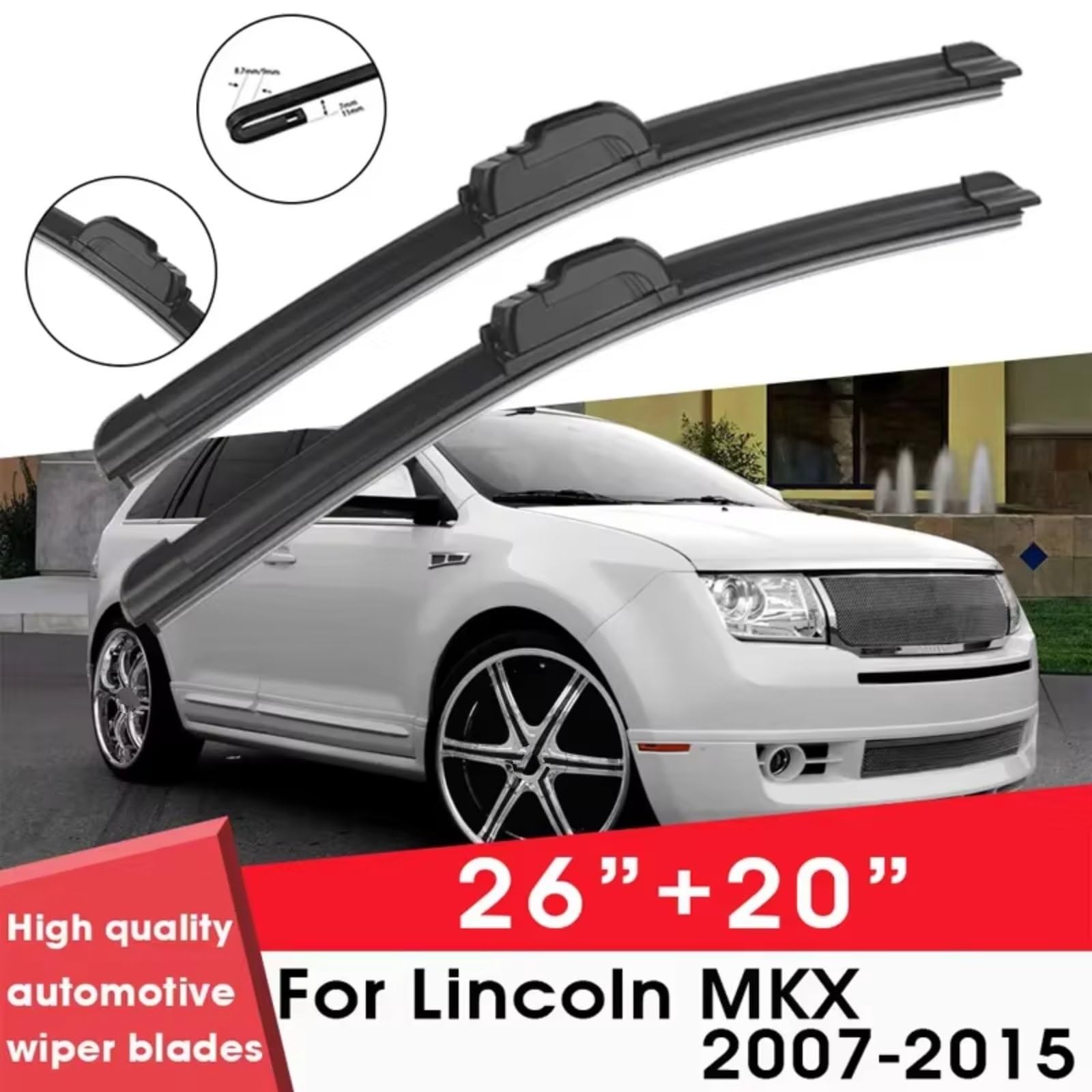 Escobillas Silen Compatible Con Lincoln Para MKX 2007 2008 2009 2010 2011 2012 2013 2014 2015 26 "+20" Escobillas De Limpiaparabrisas De Coche Recambio De Goma Para Parabrisas Escobillas
