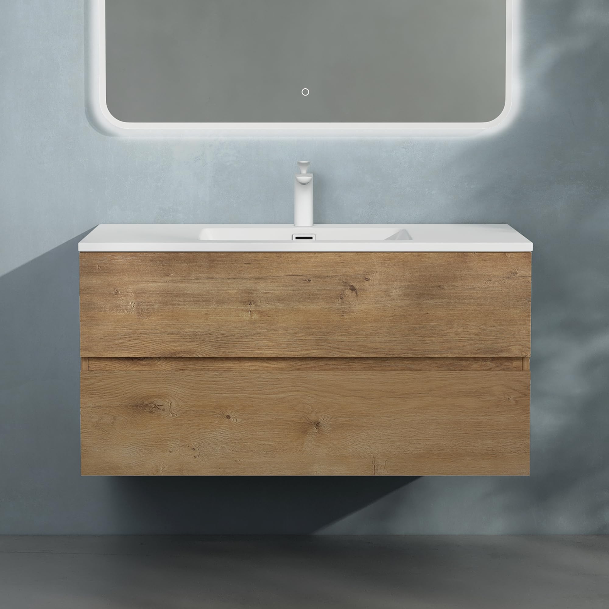 doporro Badmöbel-Set Waschbecken-Unterschrank Badezimmer Waschtisch mit Unterschrank BTH: 80x48x50 cm in Kerneiche inkl. Mineralguss-Waschbecken Aqualis