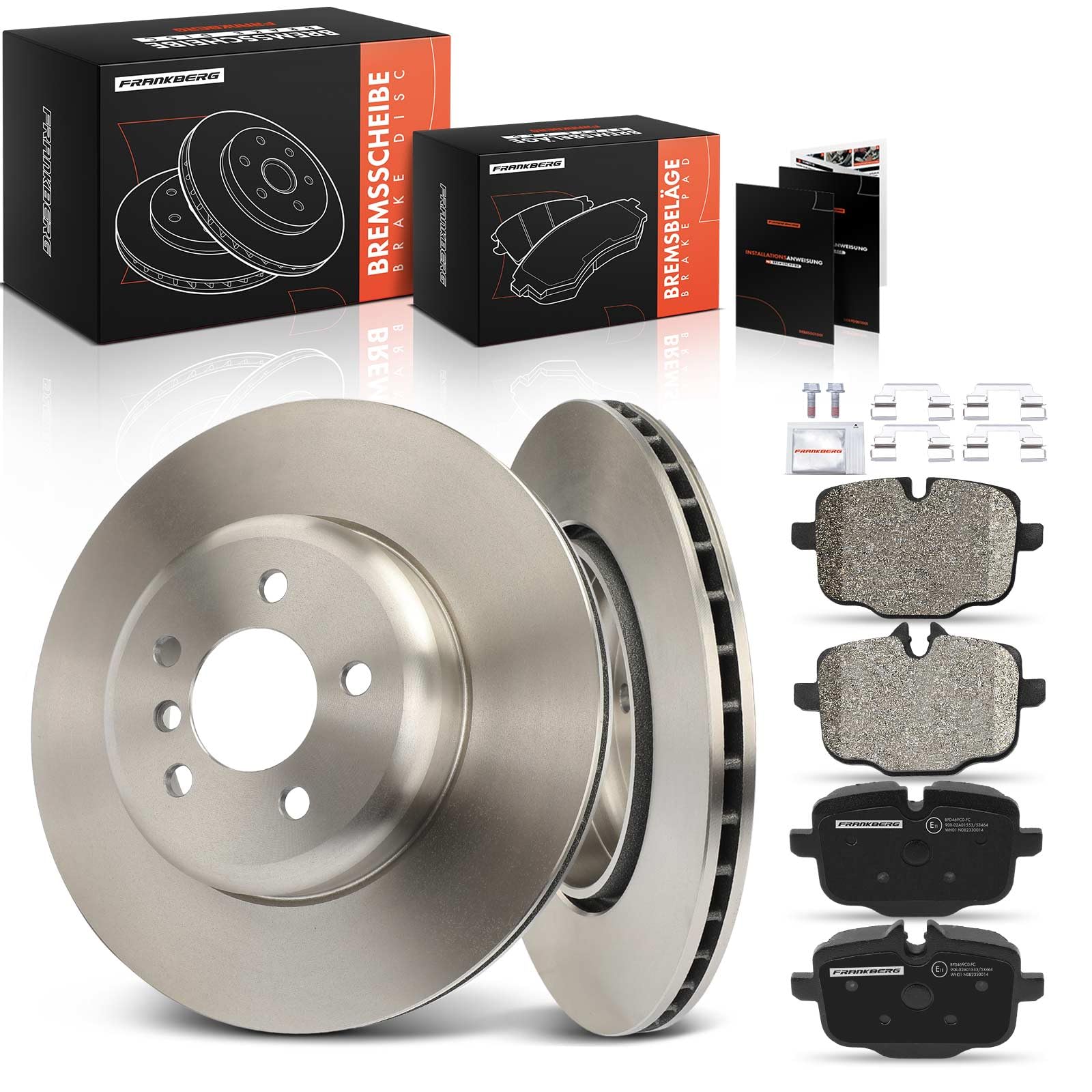 Frankberg Bremsensatz inkl. 2x Bremsscheiben + 4x Bremsbeläge Hinten Kompatibel mit 5er F10 6 Gran Coupe F06 6er Cabriolet F12 6er Coupe F13 Replace# 34216775289