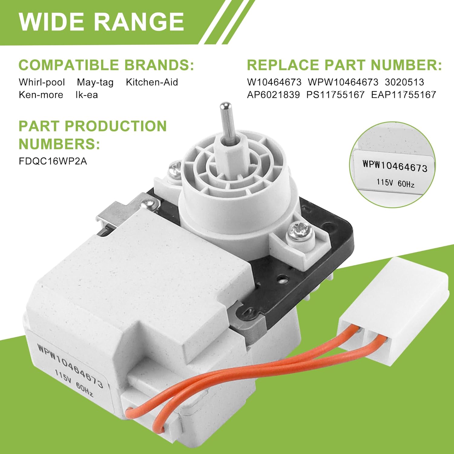 AMI PARTS Upgrade W10464673 Refrigerator Evaporator Fan Motor Fit for Whirl-Pool May-tag Replace 3020513, WPW10464673, AP6021839, PS11755167, PS7320664