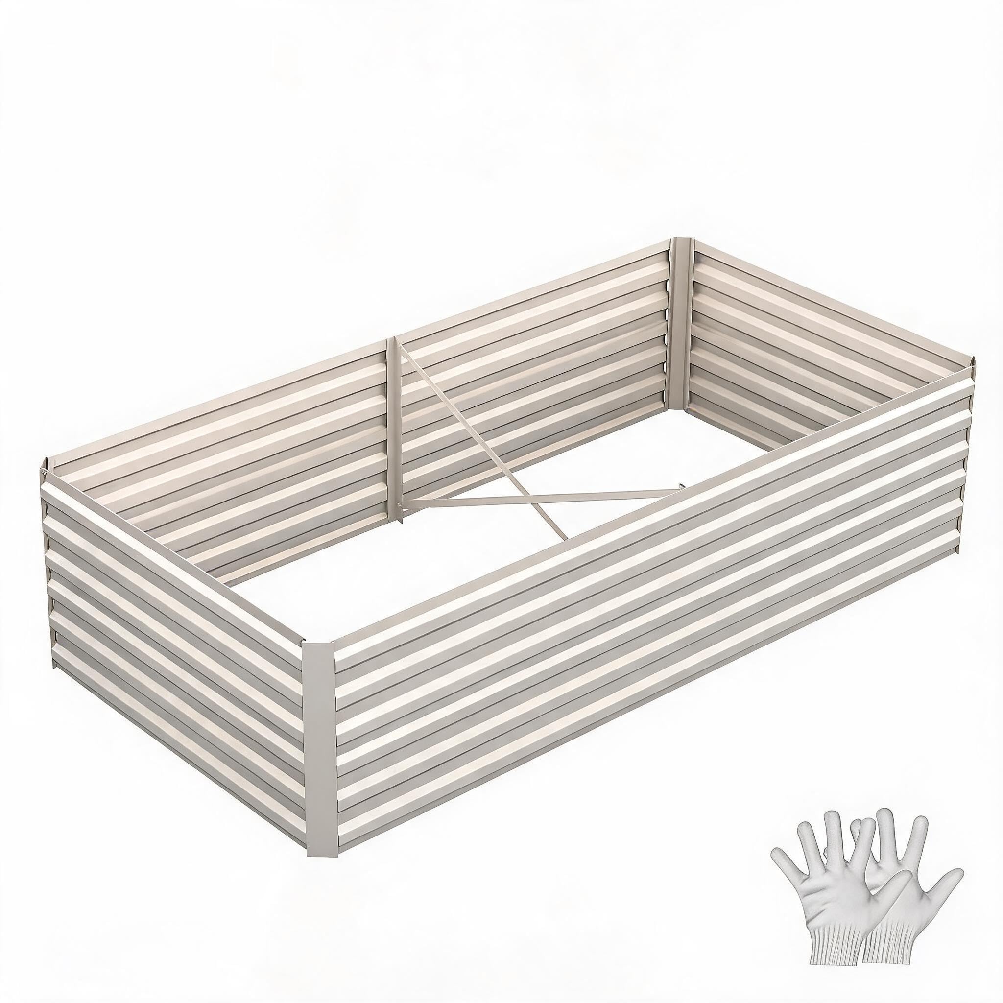 Aptliton 0.5mm Raised Garden Bed, Galvanised Steel Planter Box for Vegetables, Flowers & Herbs, Large Outdoor Raised Bed for Garden Patio Backyard, Beige 240x120x60cm