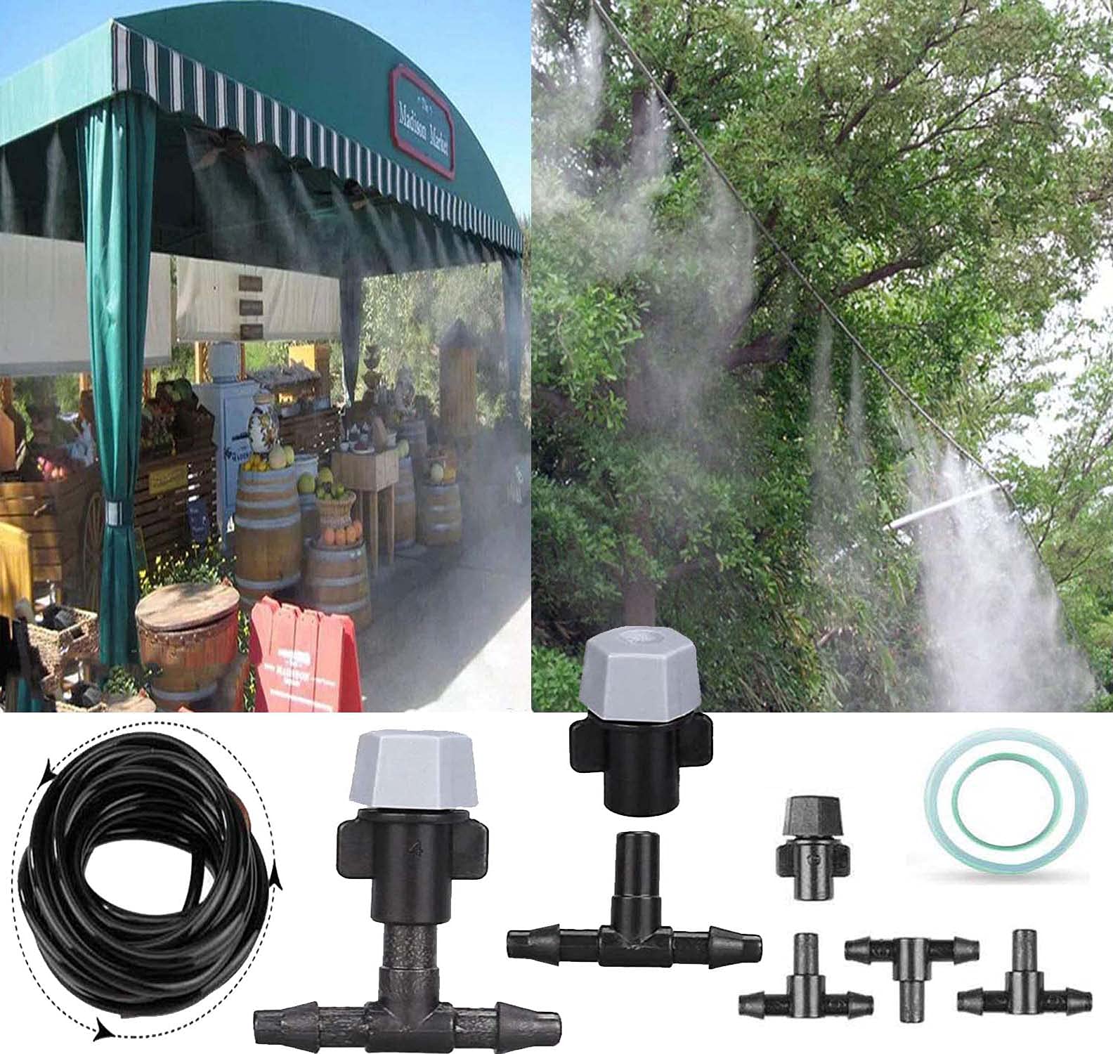 DIY Crafts Water Misting Cooling System Kit Summer Sprinkler Nozzle Outdoor Garden Greenhouse Park Plant Spray Hose Watering Sprayer (10 Pcs Misting Kit, Included Pipe + Faucet Connector + Accessory) (B07SVQ2KNB) Amazon Price History, Amazon Price Tracker