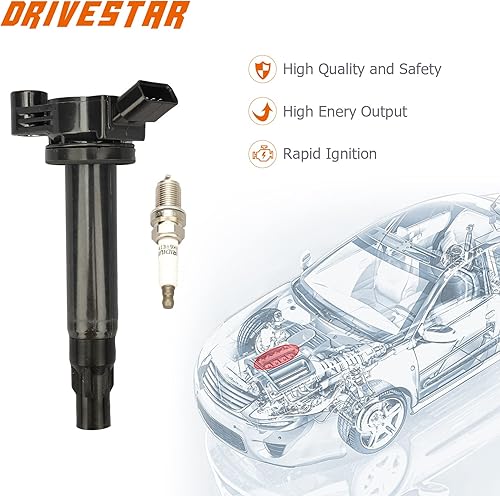 Miniatura 2 de DRIVESTAR Paquete de bobinas de encendido de bujías de iridio UF506 para Toyota Camry 2004-2006, Sienna 2004-06, Highlander Solar 2004-2010,