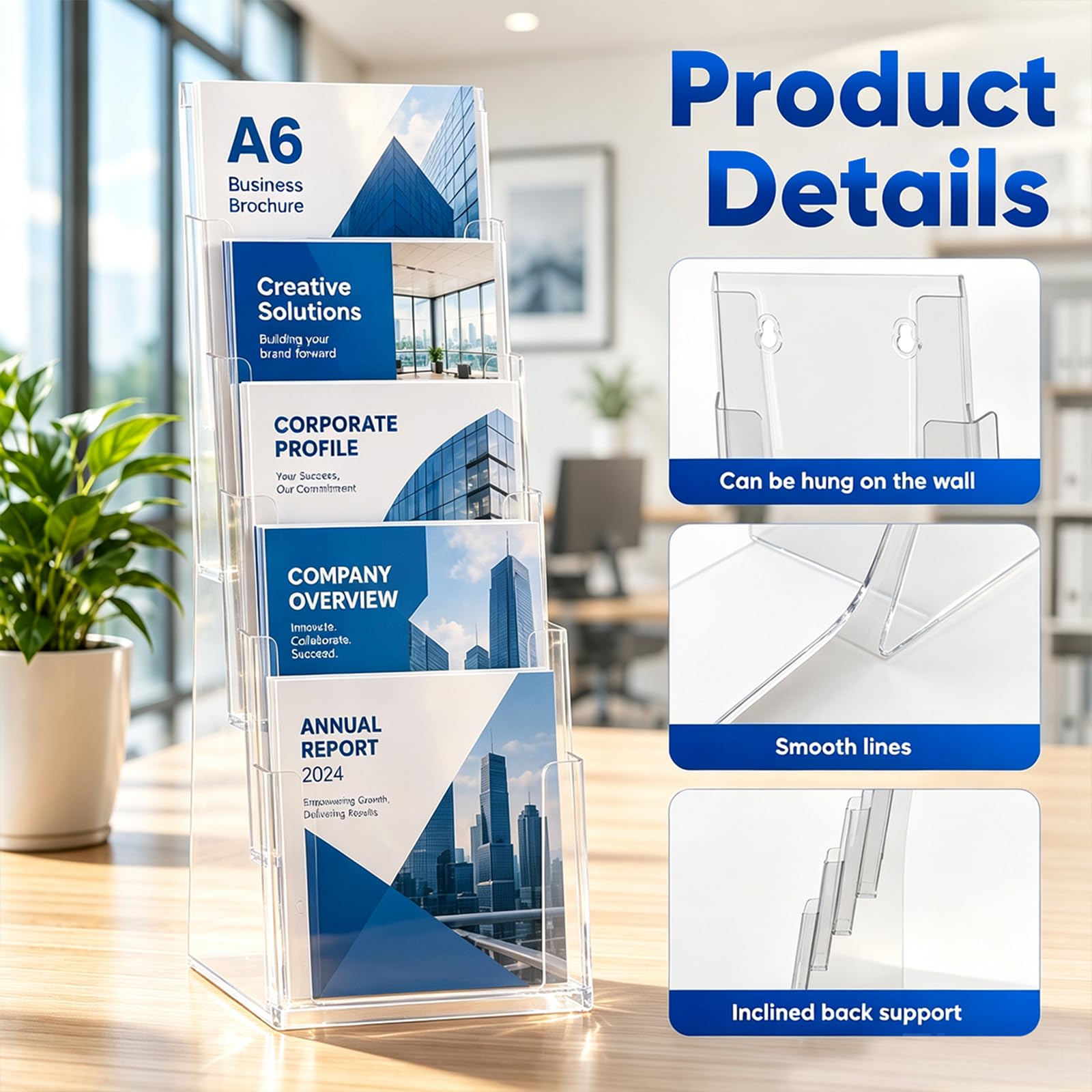 Lot de 2 présentoirs à brochures A6 avec 5 compartiments en