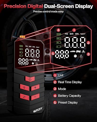 Miniatura 9 de Inflador de neumáticos, compresor de aire de neumáticos de 16000 mAh y 150 PSI, equipado con una bomba de medidor de presión de neumáticos para