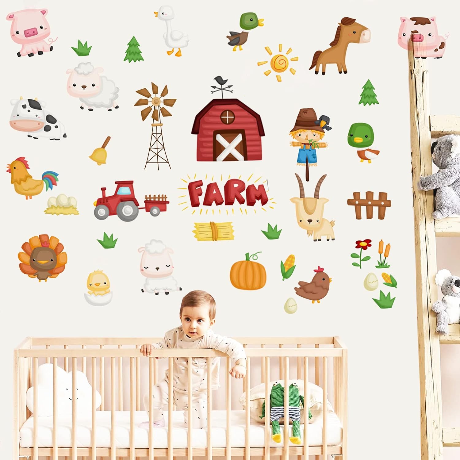 Farm Animal Wall Stickers, Cute Cartoon Cow Sheep Rooster