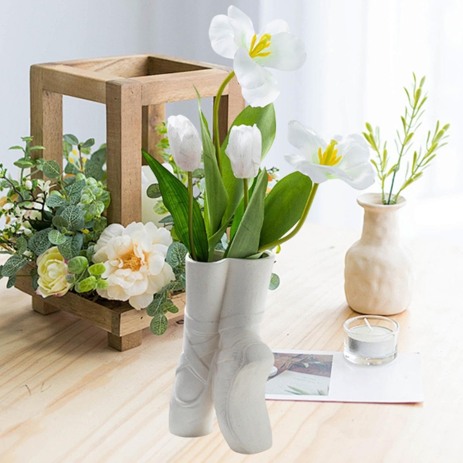 Sharplace Vase à Fleurs En Forme de Chaussure de Ballet, Vase Hydroponique, Affichage de Bourgeons, Vase de Propagation pour Mariage, Fleurs Séchées, Entrée de, Blanc