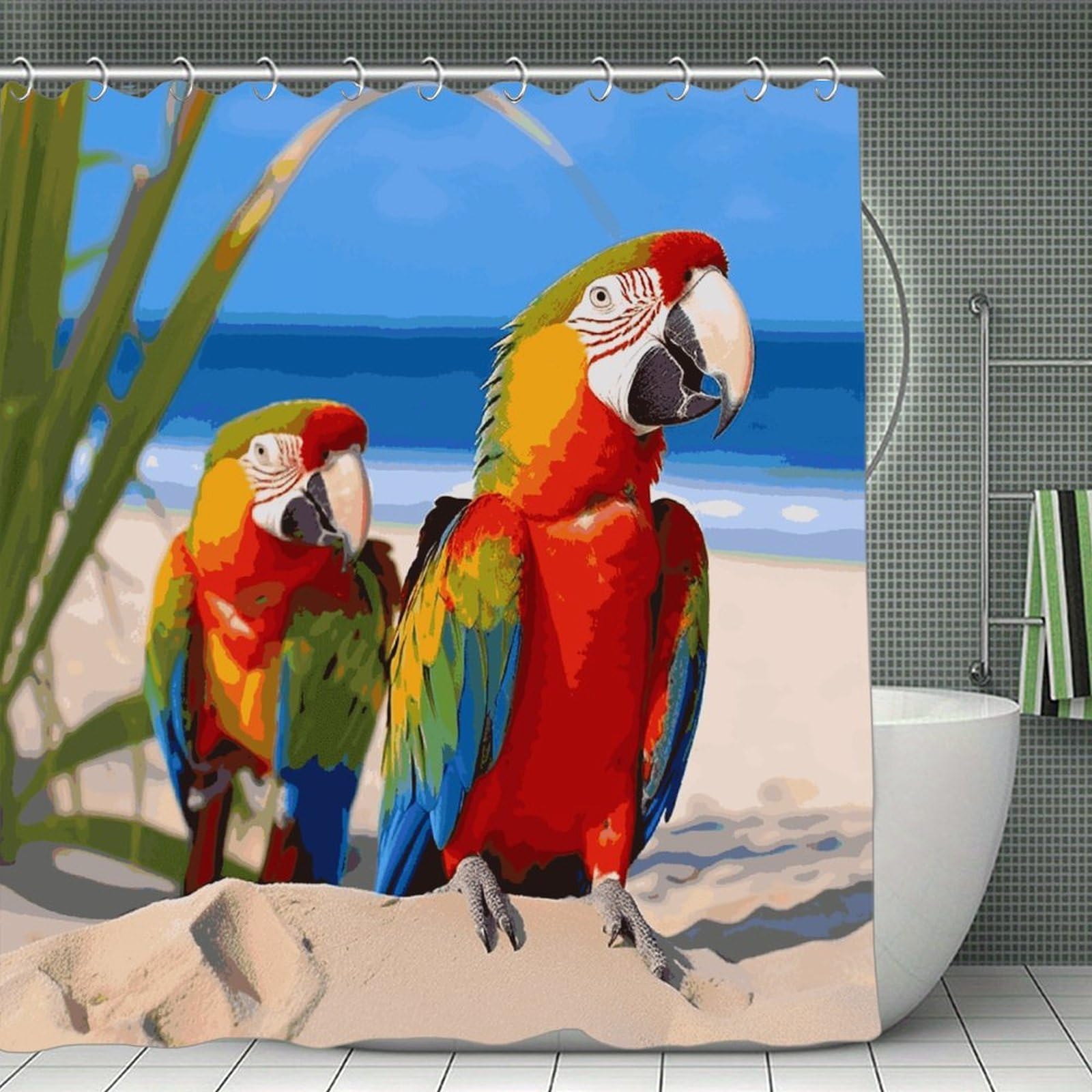 MUSM Beach Parrots Shower Curtain with Hooks Durable Thick Waterproof Bathroom Shower Curtains Fashion Funny Magic Decor Bath Curtains for Bathtub Shower Partition 71"x71"