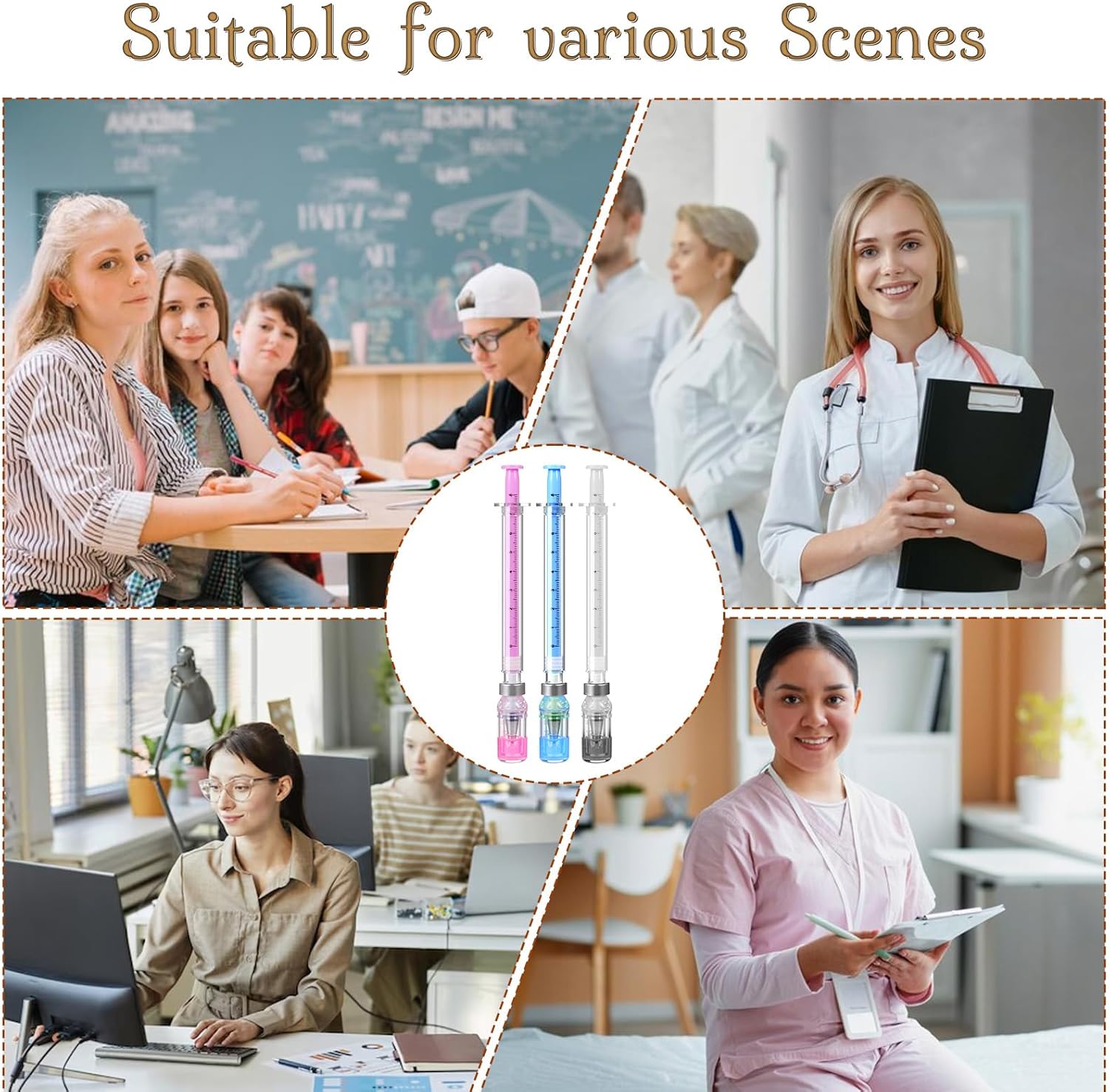 24 PCS Syringe Pen Bulk, 0.5mm Black Ink Needle Pens for Writing - 6.18in Syringe Pens for Nurses, Medical Theme Gel Pen, Office Party Favors(White, Blue, Pink)