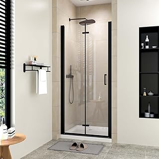 34" W x 72" H Frameless Folding Pivot Hinged Shower Door,1/4 (6mm) SGCC Clear Tempered Glass Door,Bathroom Pivot Bifold Shower Door Panel,Reversible Installation (Black, 34" W x 72" H)