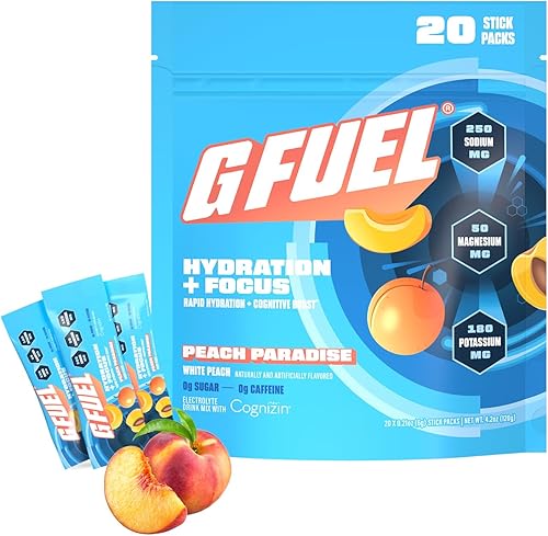 Miniatura 9 de G Fuel Polvo de electrolitos para hidratación y concentración instantáneas Sin azúcar, sabor a fresa, electrolitos y mezcla de bebidas nootrópicas