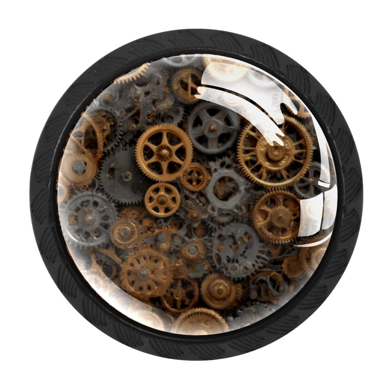 CHENZZZZ 4 pcs Steampunk Gears Background (11) Cabinet Knobs Crystal Drawer Pulls for Kitchen, Bathroom Cabinet, Dresser and Cupboard