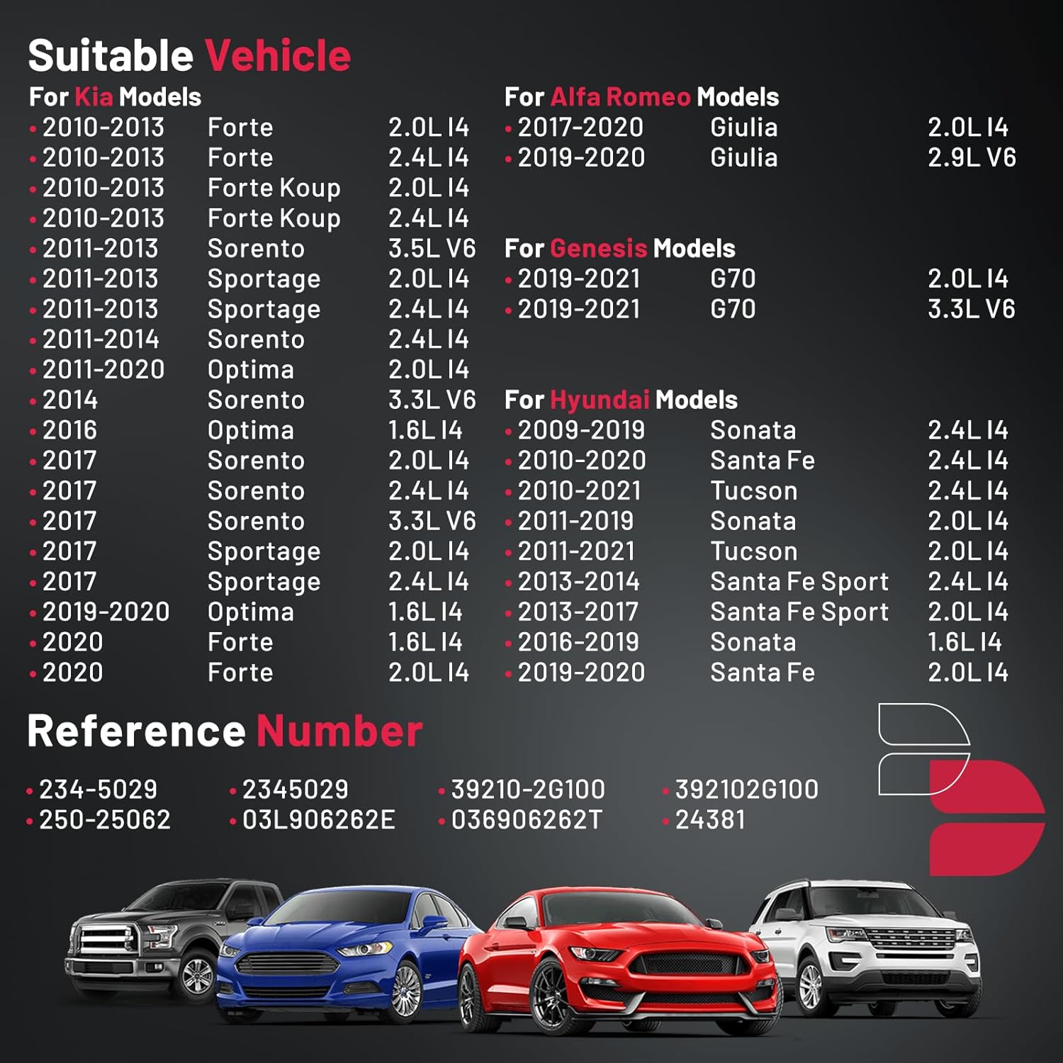 BDFHYK Oxygen Sensor Upstream O2 Sensor, Compatible with Kia Forte Sorento Sportage 2.4L, Compatible with Hyundai Santa Fe Tucson Sonata 2.0 2.4L 2010-2016, 234-5029 Replacement 1PCS