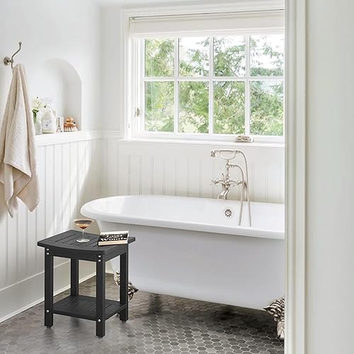 Miniatura 2 de LUE BONA Banco de ducha de polietileno, taburete de ducha negro para ducha interior, impermeable, taburete de ducha de baño, spa, taburete de pie