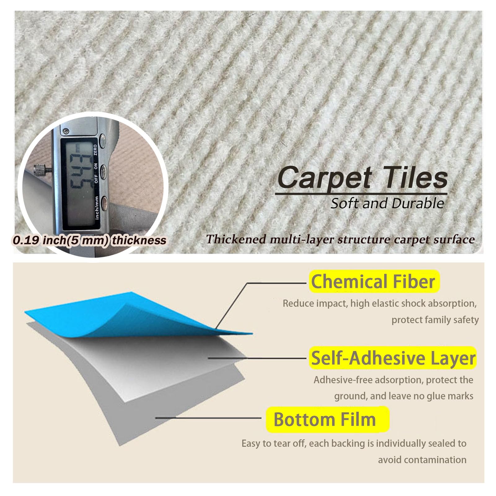 Moquette quadrotte autoadesive Piastrelle per Moquette autoadesive Rimovibili da 12X12 Pollici, stacca e incolla, Tappetino Multiuso per Uso su pavimentazione, Antiscivolo, Resistente, 10/20/30 Pezzi