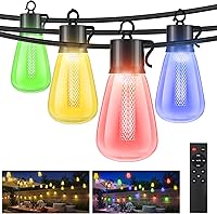 Vista 9 de litogo Guirnalda de luces LED para exteriores con control remoto, 232 pies (116 x 2) luces impermeables para patio con bombillas Edison ST38